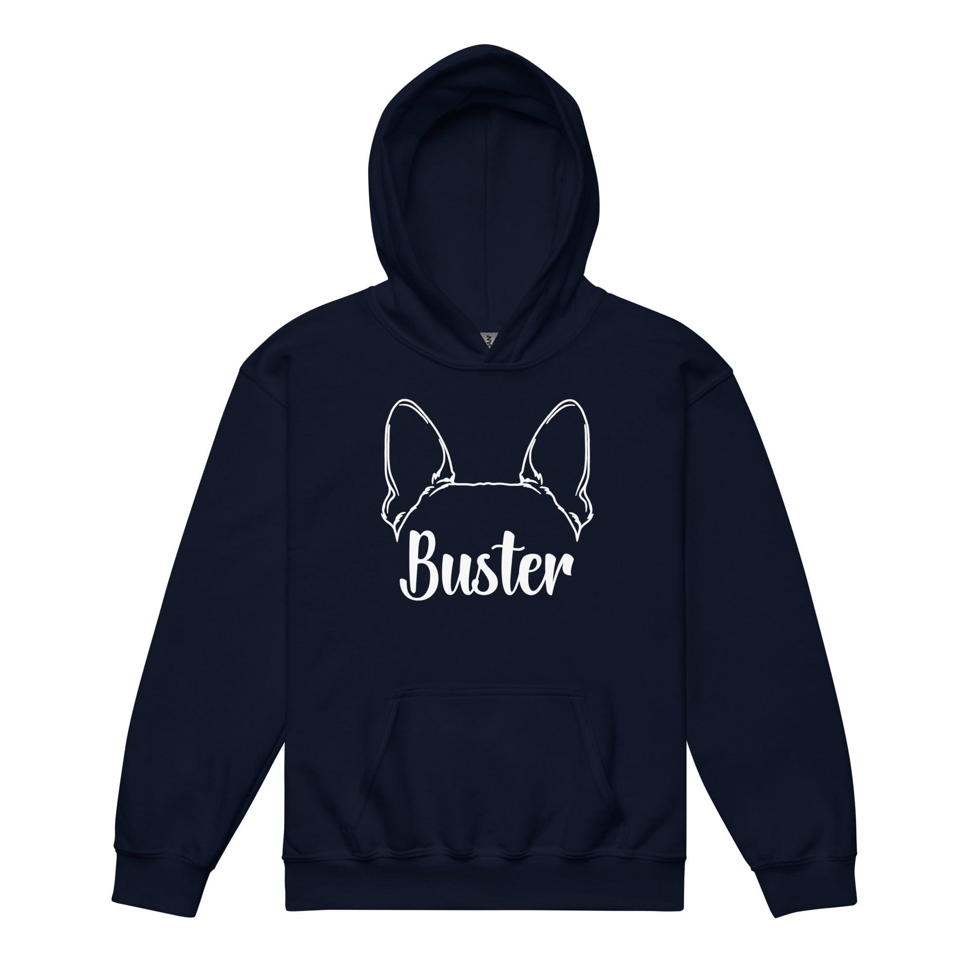 Big Ears With Boston Terrier Name - Personalized Youth Heavy Blend Hoodie . Navy