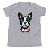 Minimalist Boston Terrier Face Design Youth Short Sleeve T-Shirt