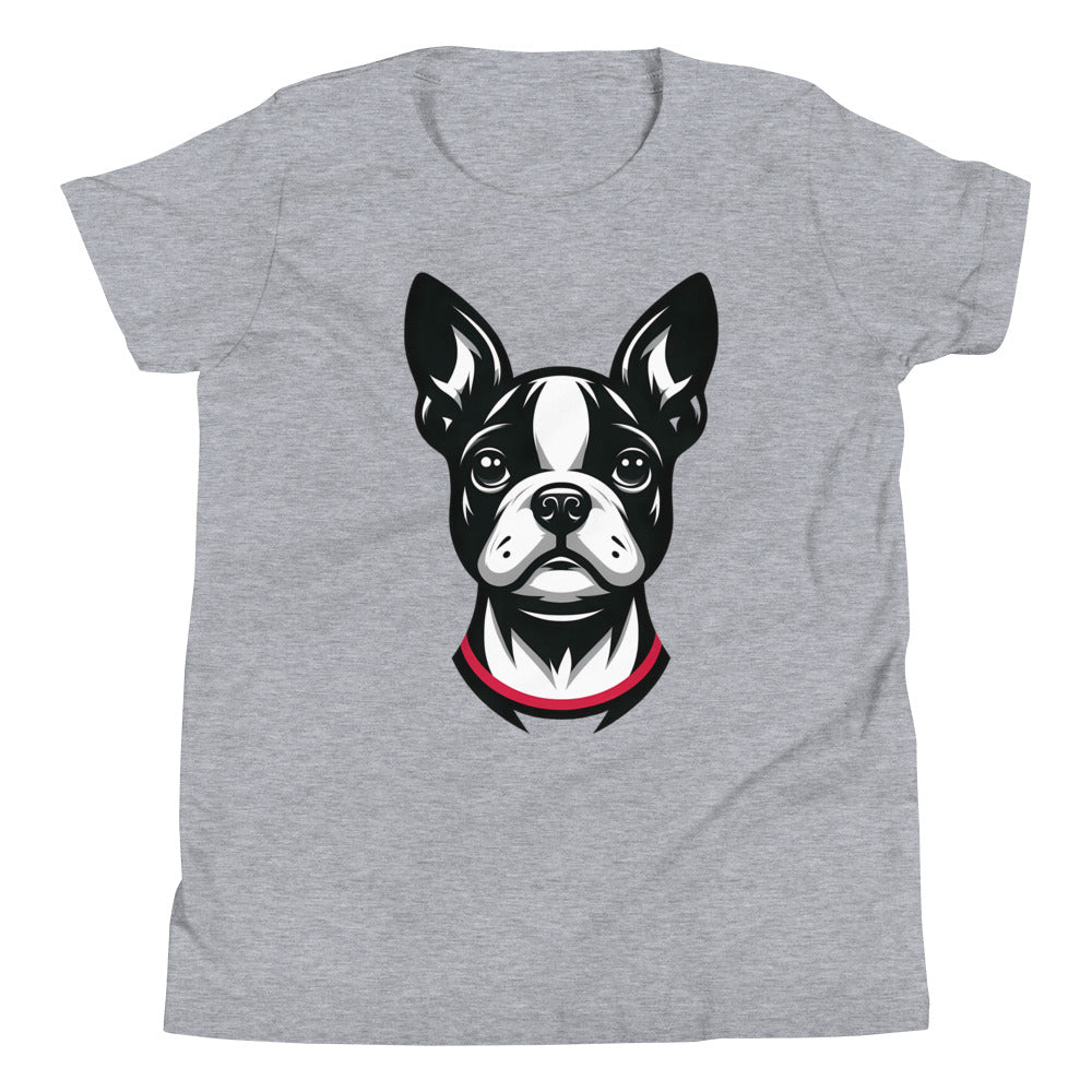 Minimalist Boston Terrier Face Design Youth Short Sleeve T-Shirt