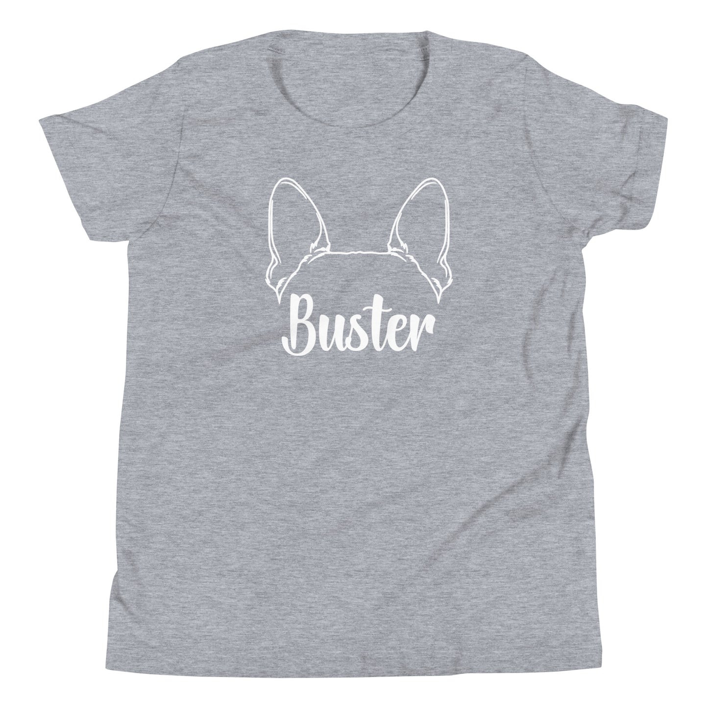 Big Ears With Boston Terrier Name - Personalized Youth Short Sleeve T-Shirt . Athletic Heather