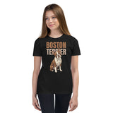 Brown Boston Terrier Dog Youth Short Sleeve T-Shirt .