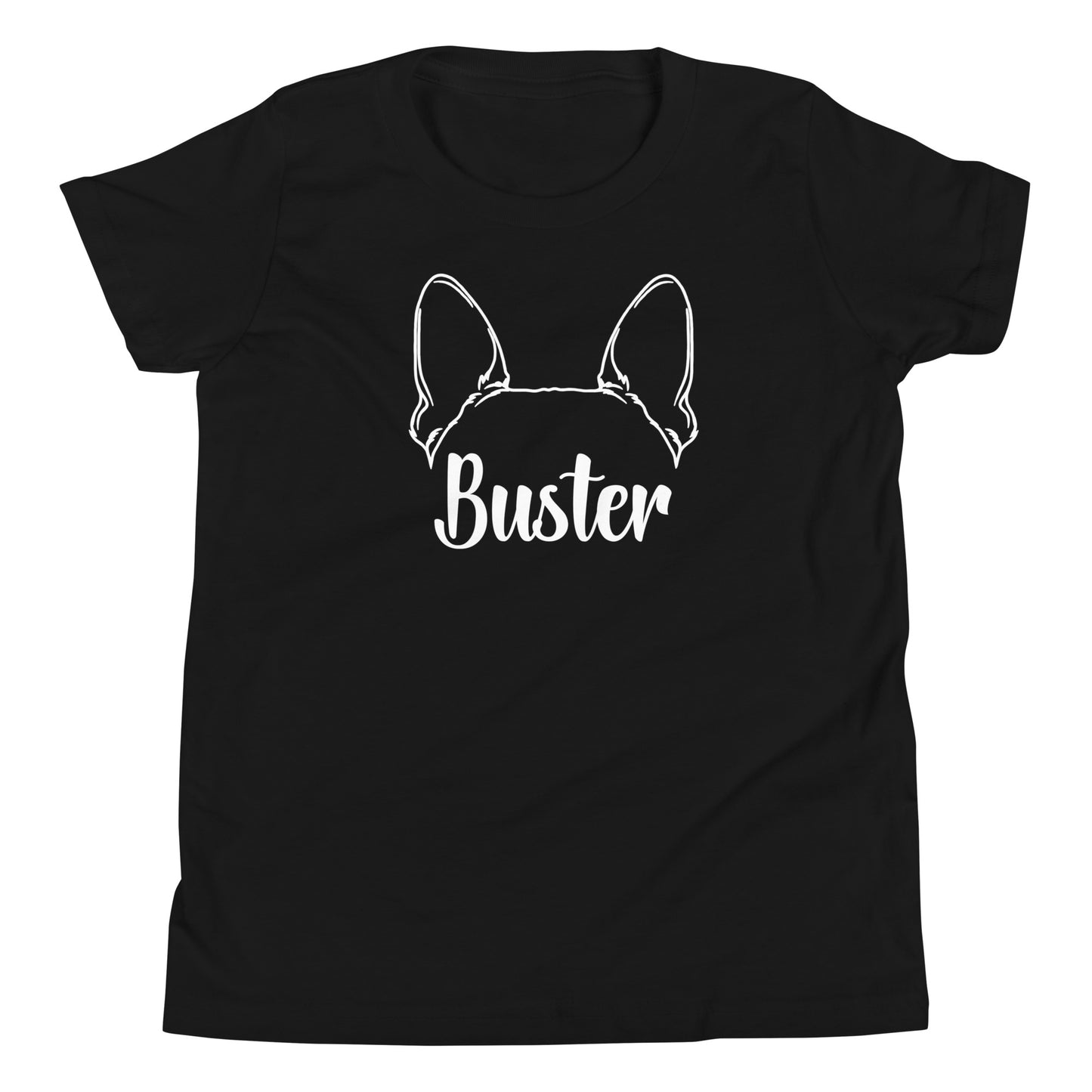 Big Ears With Boston Terrier Name - Personalized Youth Short Sleeve T-Shirt . Black