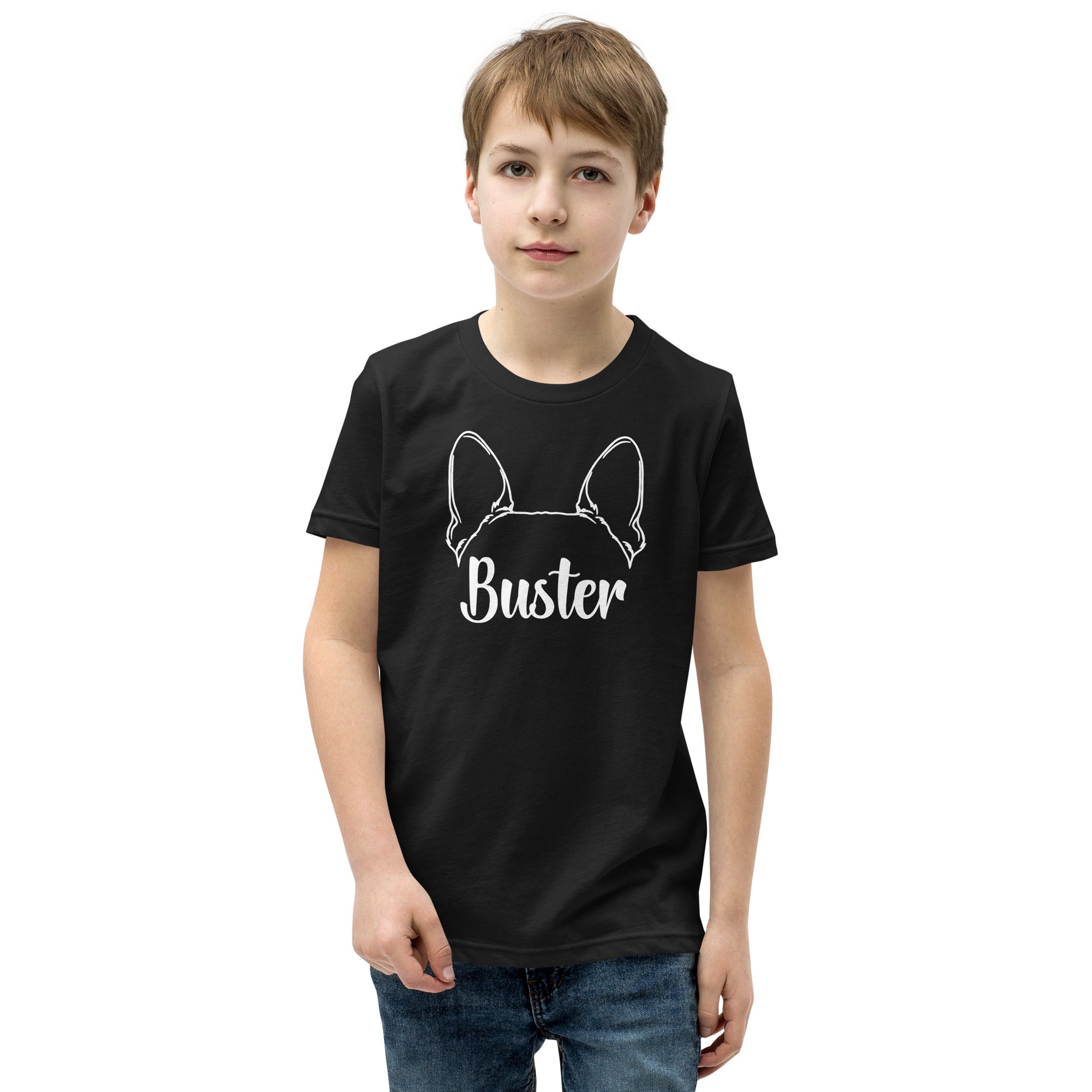 Big Ears With Boston Terrier Name - Personalized Youth Short Sleeve T-Shirt .