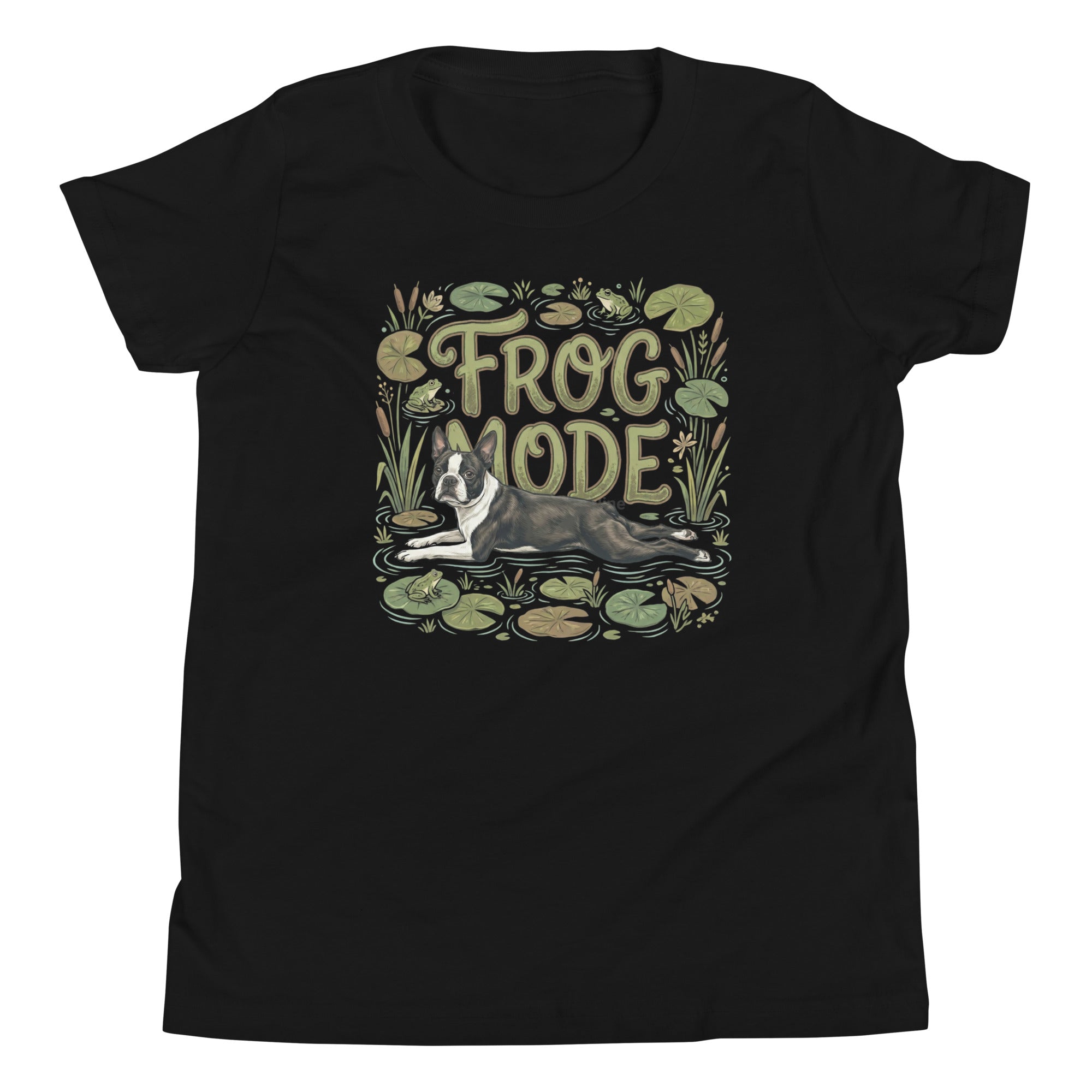Frog Mode Boston Terrier Dog Frog Legs Youth Short Sleeve T-Shirt . Black