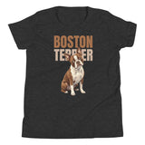 Brown Boston Terrier Dog Youth Short Sleeve T-Shirt . Dark Grey Heather