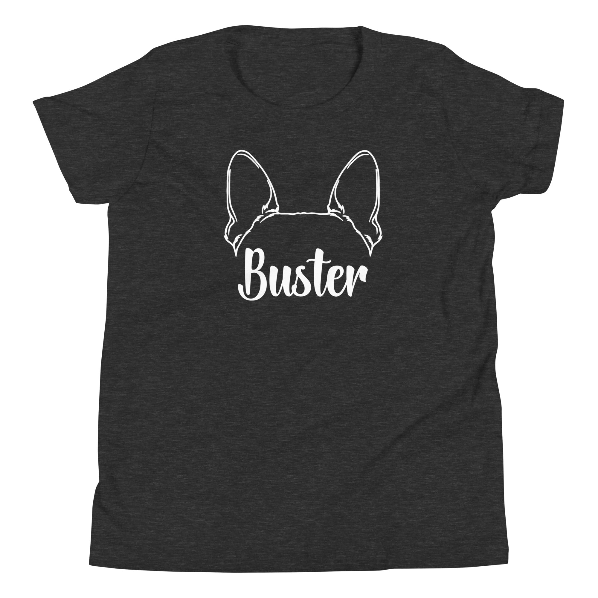 Big Ears With Boston Terrier Name - Personalized Youth Short Sleeve T-Shirt . Dark Grey Heather