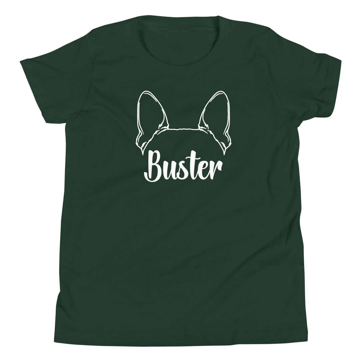 Big Ears With Boston Terrier Name - Personalized Youth Short Sleeve T-Shirt . Forest