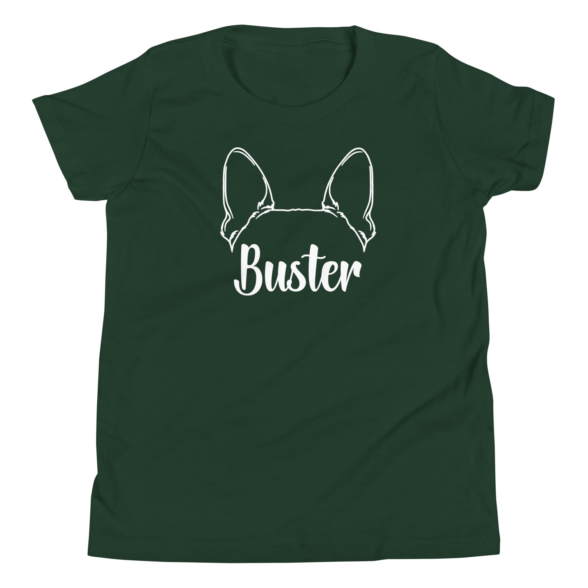 Big Ears With Boston Terrier Name - Personalized Youth Short Sleeve T-Shirt . Forest