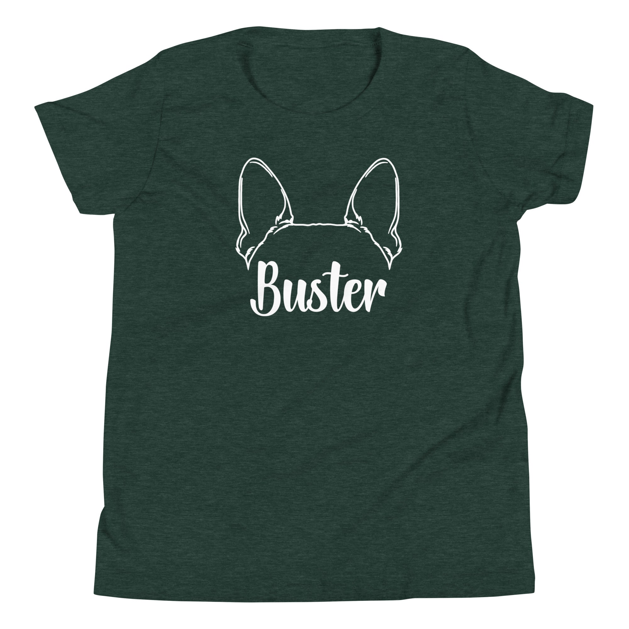 Big Ears With Boston Terrier Name - Personalized Youth Short Sleeve T-Shirt . Heather Forest