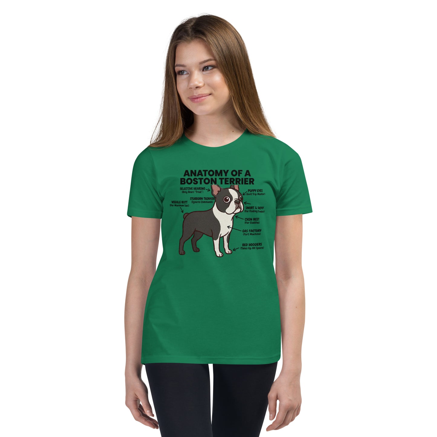 Boston Terrier Anatomy Illustrated Youth Short Sleeve T-Shirt .