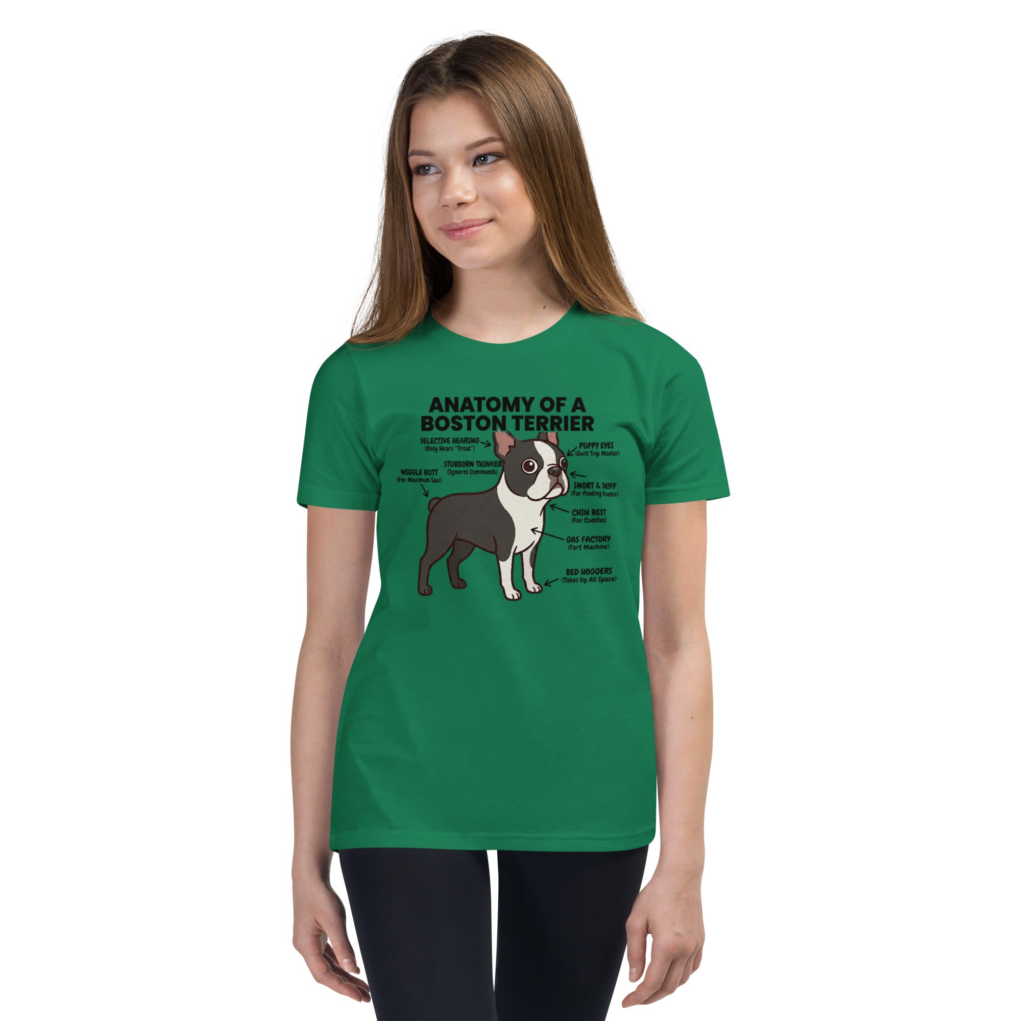 Boston Terrier Anatomy Illustrated Youth Short Sleeve T-Shirt .