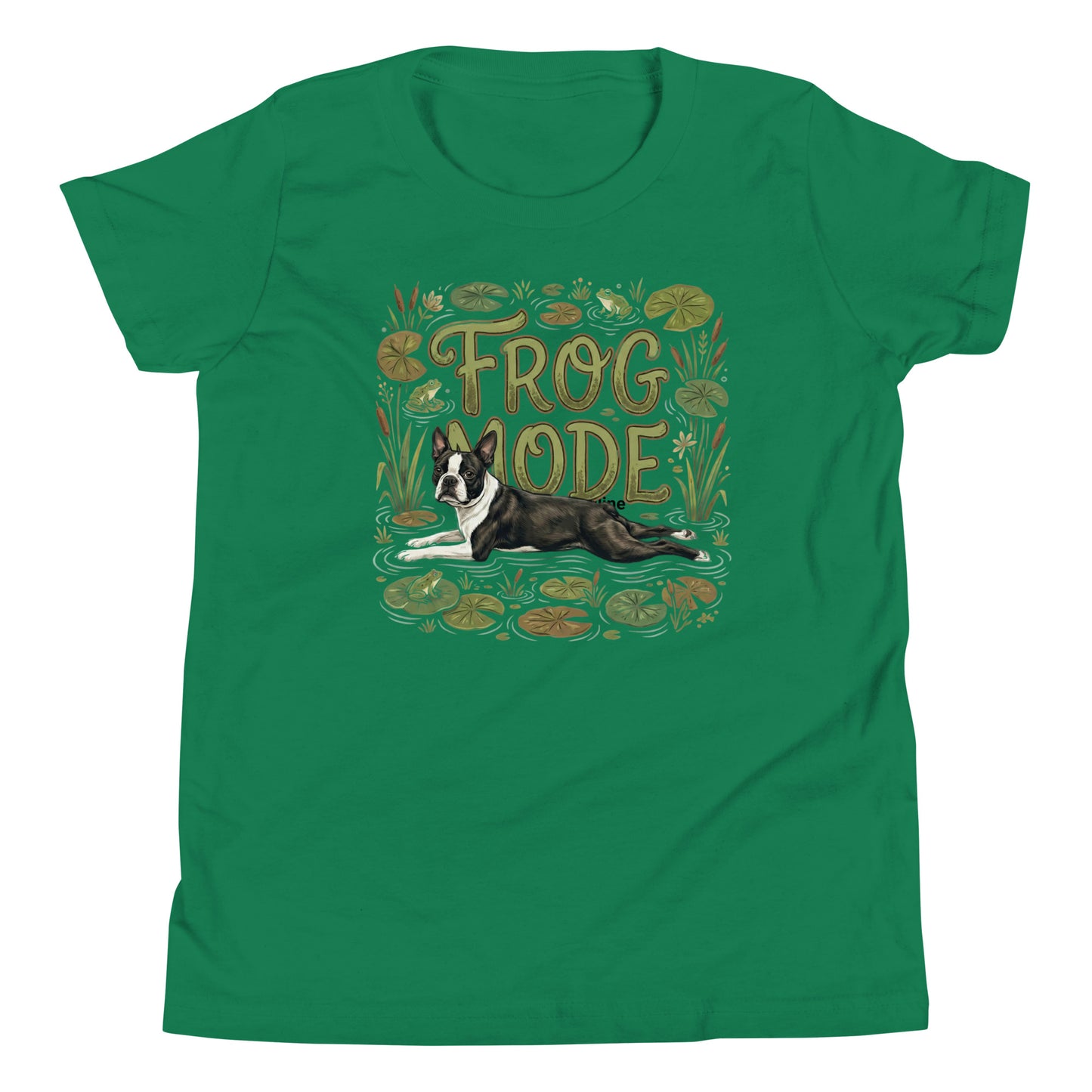 Frog Mode Boston Terrier Dog Frog Legs Youth Short Sleeve T-Shirt . Kelly