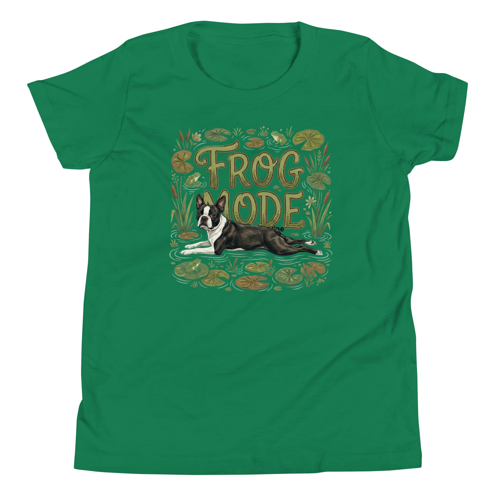 Frog Mode Boston Terrier Dog Frog Legs Youth Short Sleeve T-Shirt . Kelly