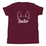 Big Ears With Boston Terrier Name - Personalized Youth Short Sleeve T-Shirt . Maroon