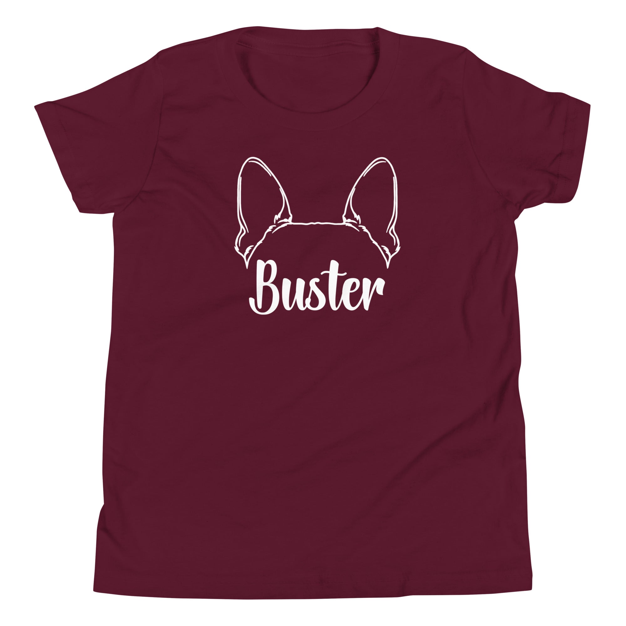 Big Ears With Boston Terrier Name - Personalized Youth Short Sleeve T-Shirt . Maroon