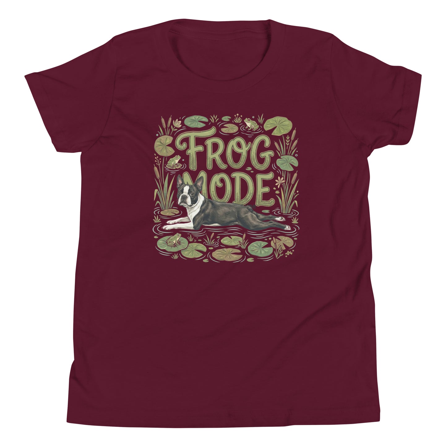 Frog Mode Boston Terrier Dog Frog Legs Youth Short Sleeve T-Shirt . Maroon
