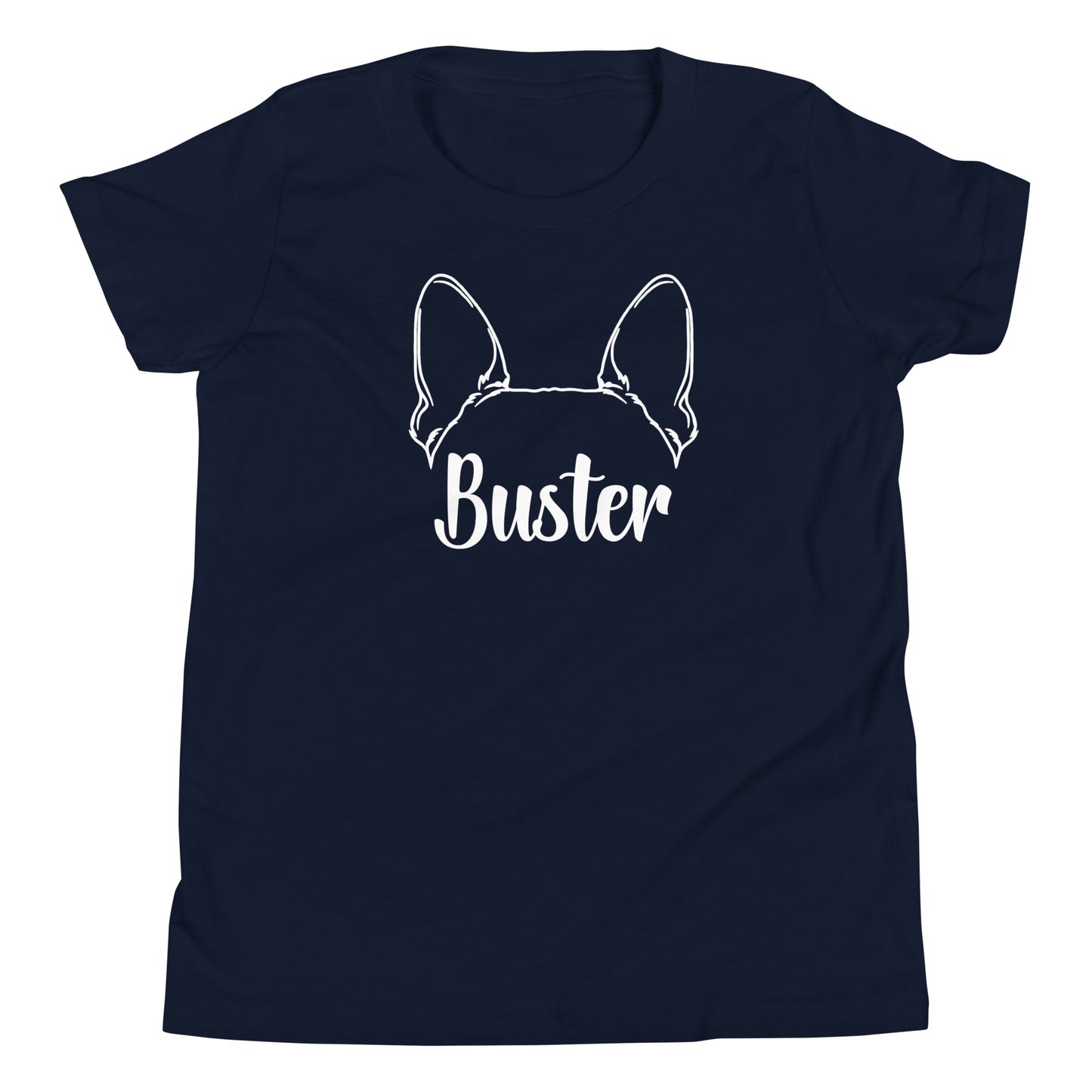 Big Ears With Boston Terrier Name - Personalized Youth Short Sleeve T-Shirt . Navy