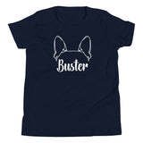 Big Ears With Boston Terrier Name - Personalized Youth Short Sleeve T-Shirt . Navy
