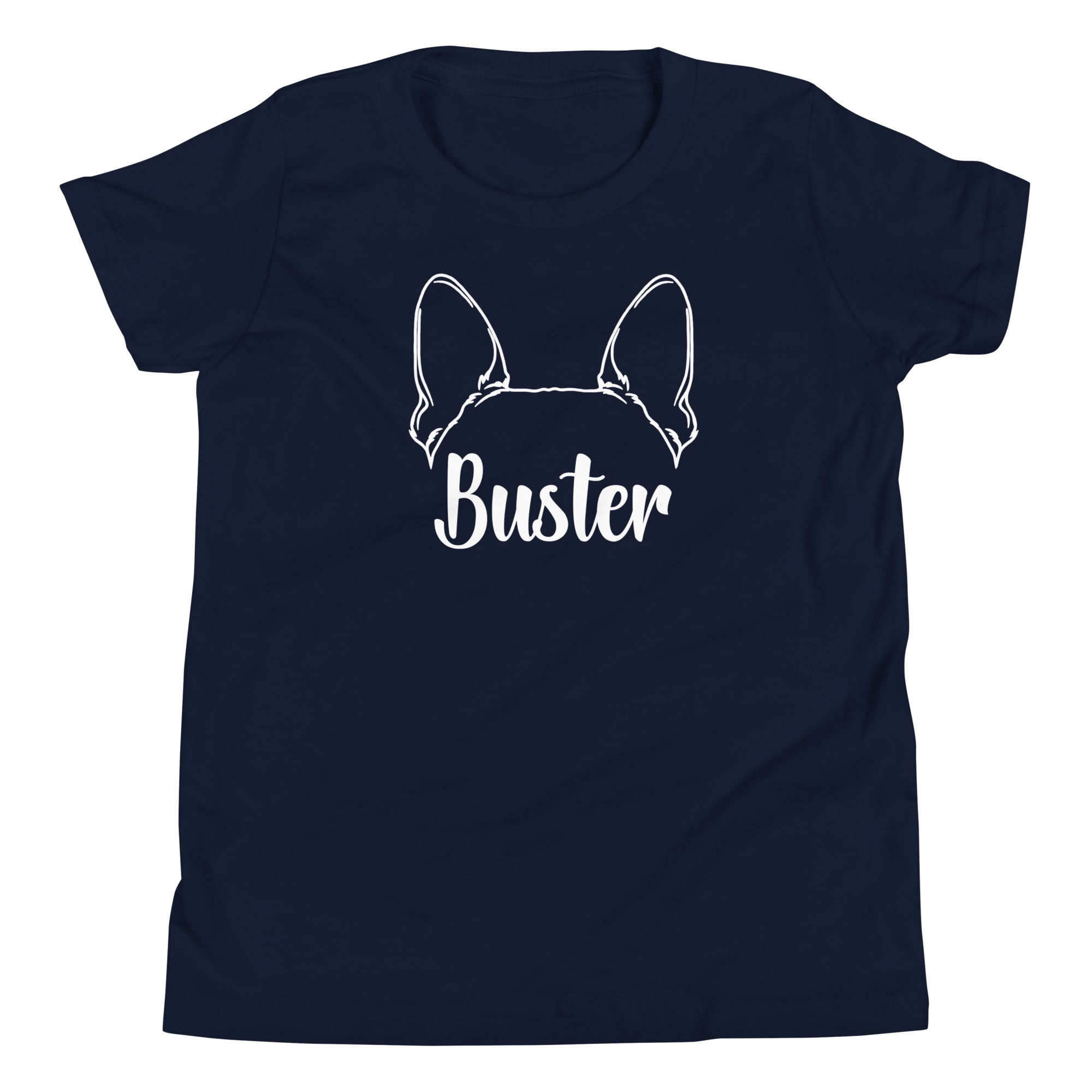 Big Ears With Boston Terrier Name - Personalized Youth Short Sleeve T-Shirt . Navy