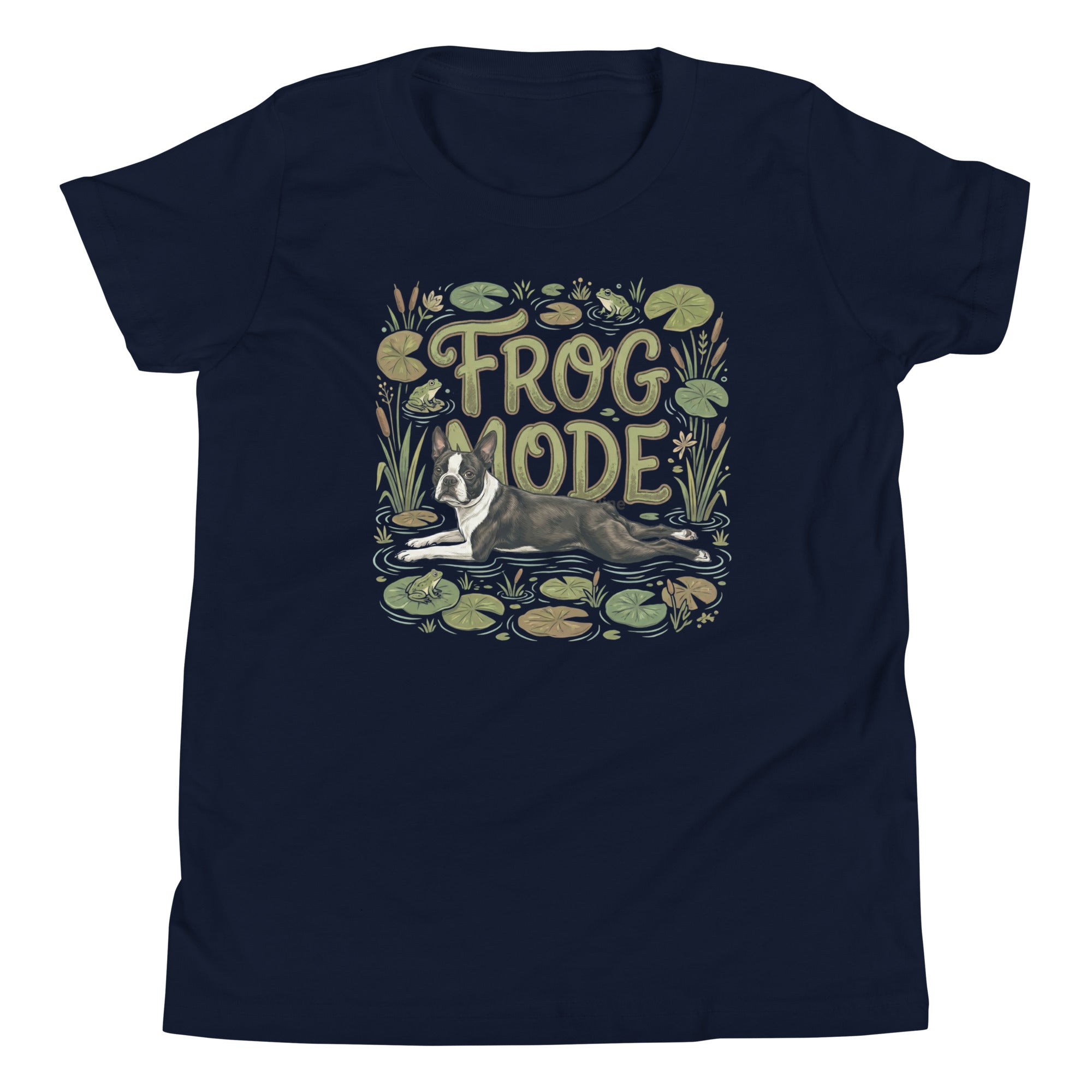Frog Mode Boston Terrier Dog Frog Legs Youth Short Sleeve T-Shirt . Navy