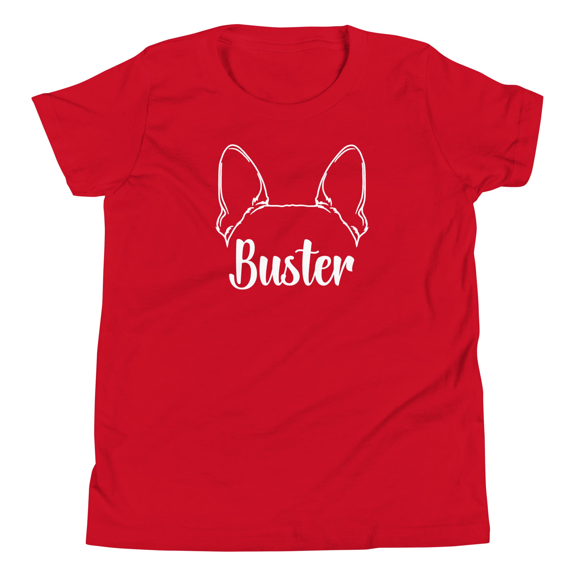 Big Ears With Boston Terrier Name - Personalized Youth Short Sleeve T-Shirt . Red