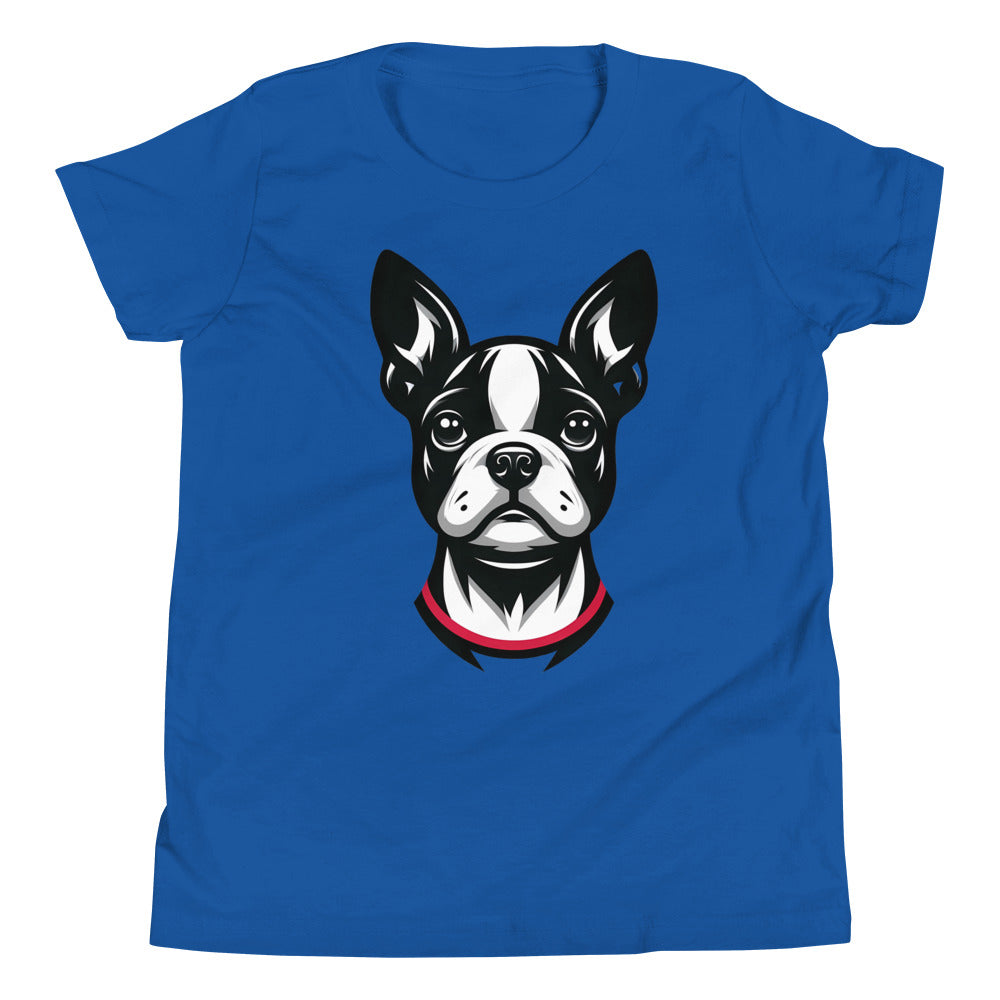 Minimalist Boston Terrier Face Design Youth Short Sleeve T-Shirt