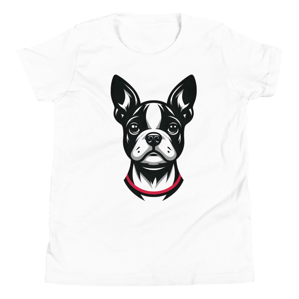 Minimalist Boston Terrier Face Design Youth Short Sleeve T-Shirt