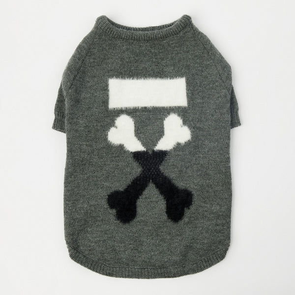 Knitted Pullover Woof Dog Sweater - Grey and White