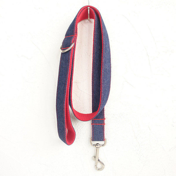 Cowboy Denim Red Dog Collar Bow Tie Leash Set
