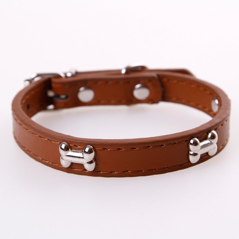 Bone Shape PU Leather Dog Collar