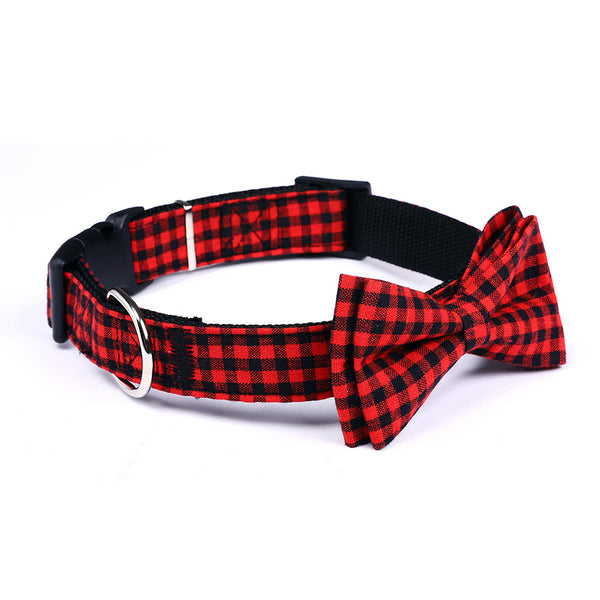 Buffalo Plaid Dog Collar with Bow Tie