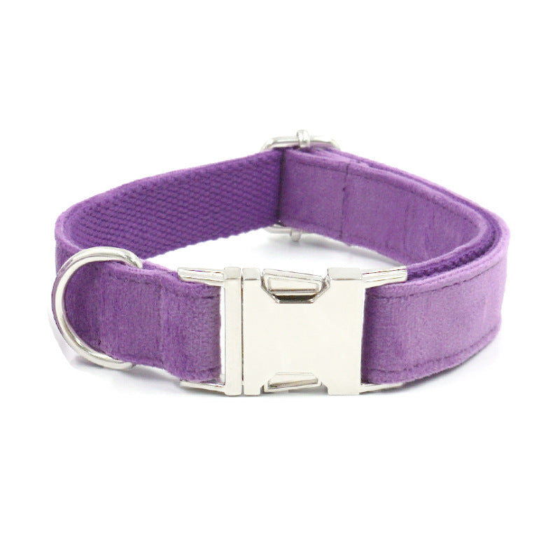 Purple Velvet Dog Collar Bow Tie Leash Set