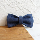 Cowboy Denim White Dog Collar Bow Tie Leash Set
