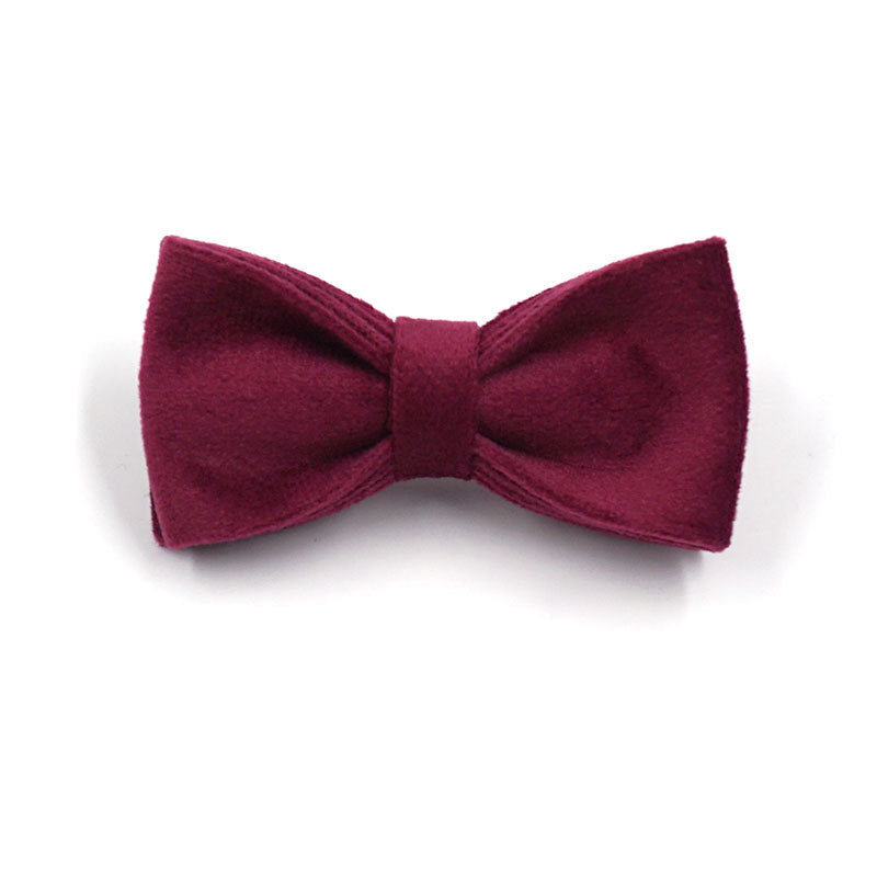 Soft Burgundy Velvet Dog Collar Bow Tie Leash