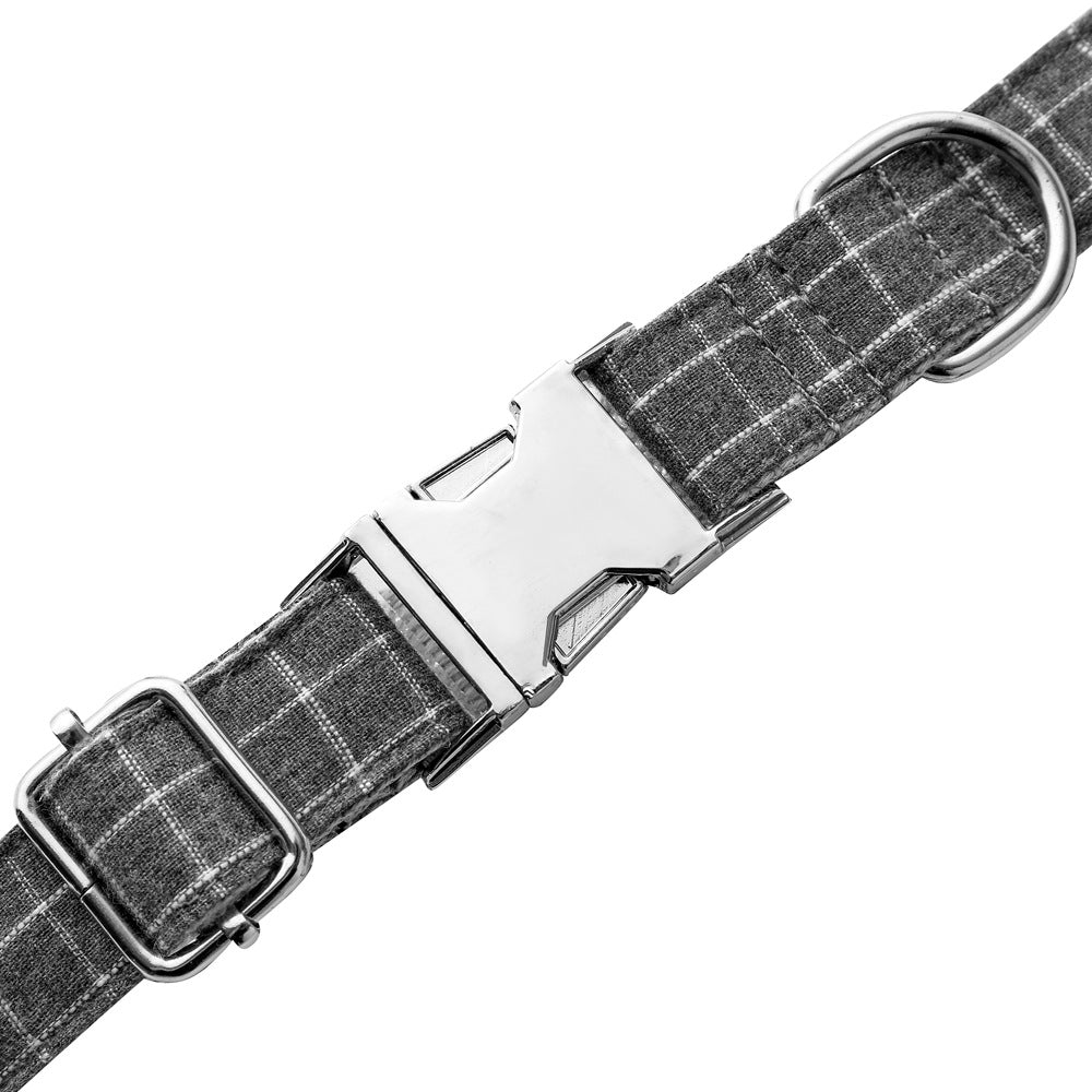 Plaid Dog Collar with Bow Tie - Black and Gray