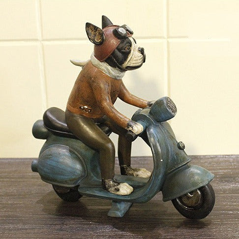 Boston Terrier Scooter Rider Figurine Statue