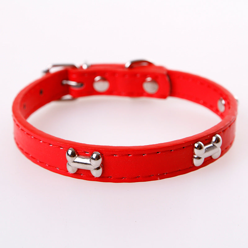 Bone Shape PU Leather Dog Collar