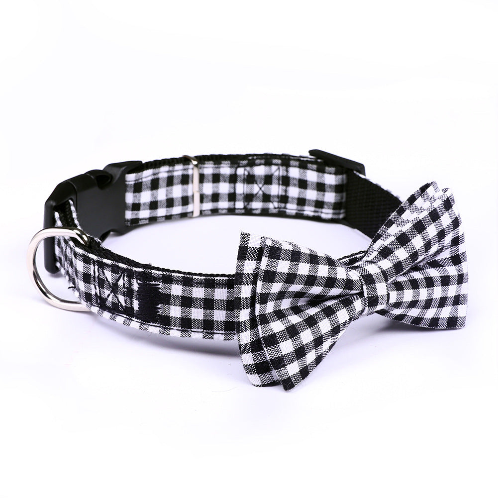 Buffalo Plaid Dog Collar with Bow Tie