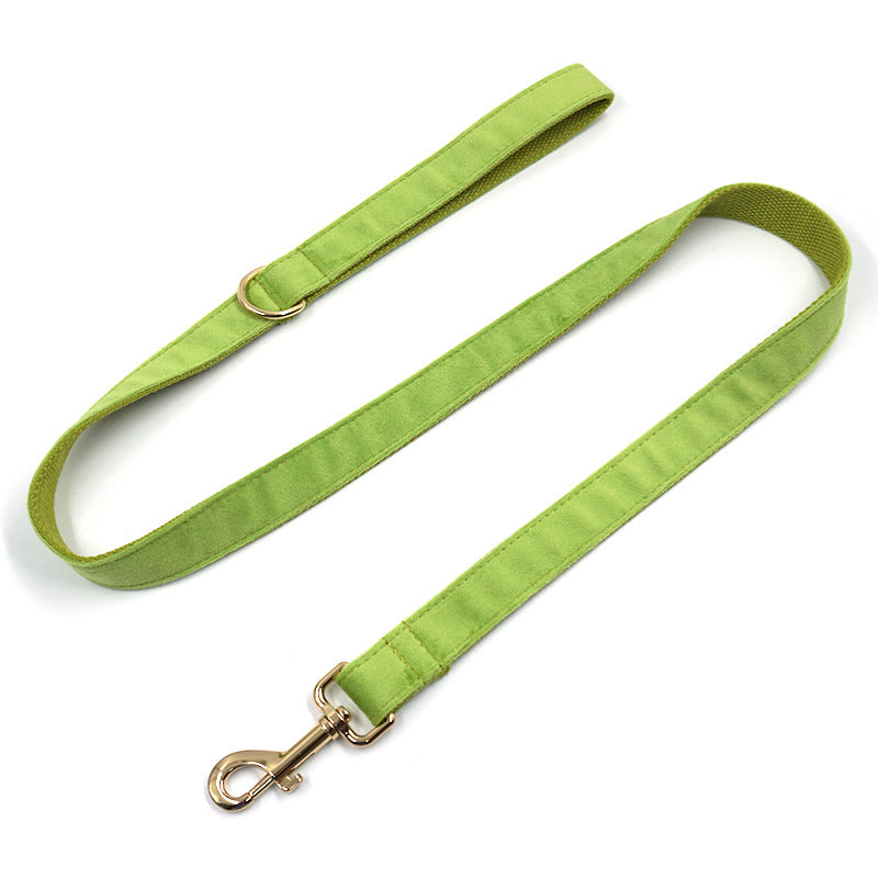 Matcha Green Velvet Dog Collar Bow Tie Leash Set
