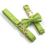 Matcha Green Velvet Dog Collar Bow Tie Leash Set