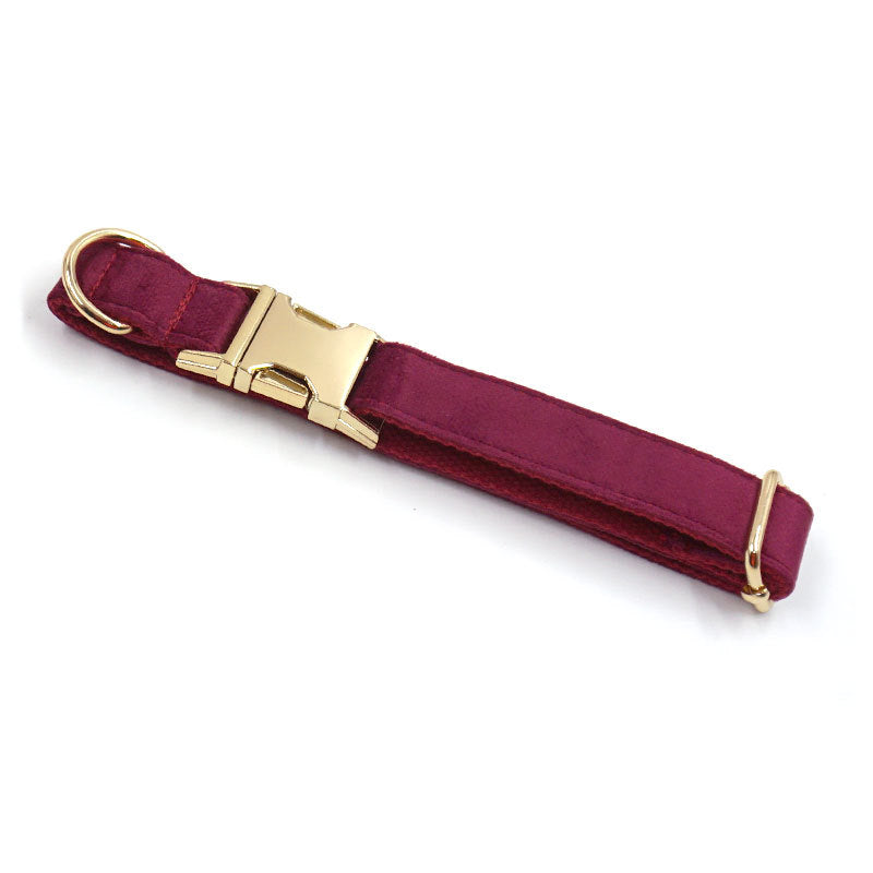 Soft Burgundy Velvet Dog Collar Bow Tie Leash