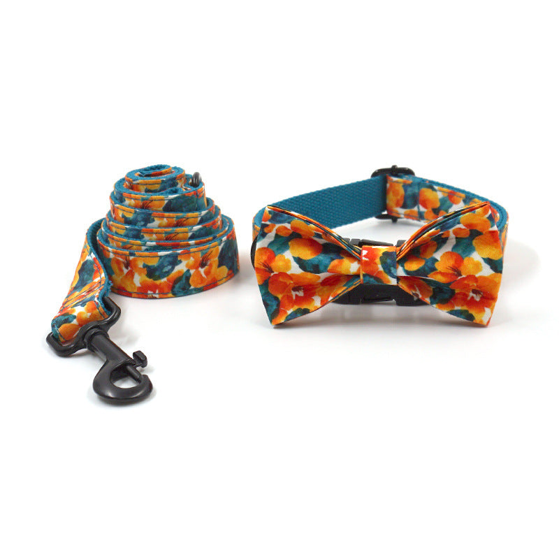 Hawaiian Dog Collar Bow Tie Leash Set