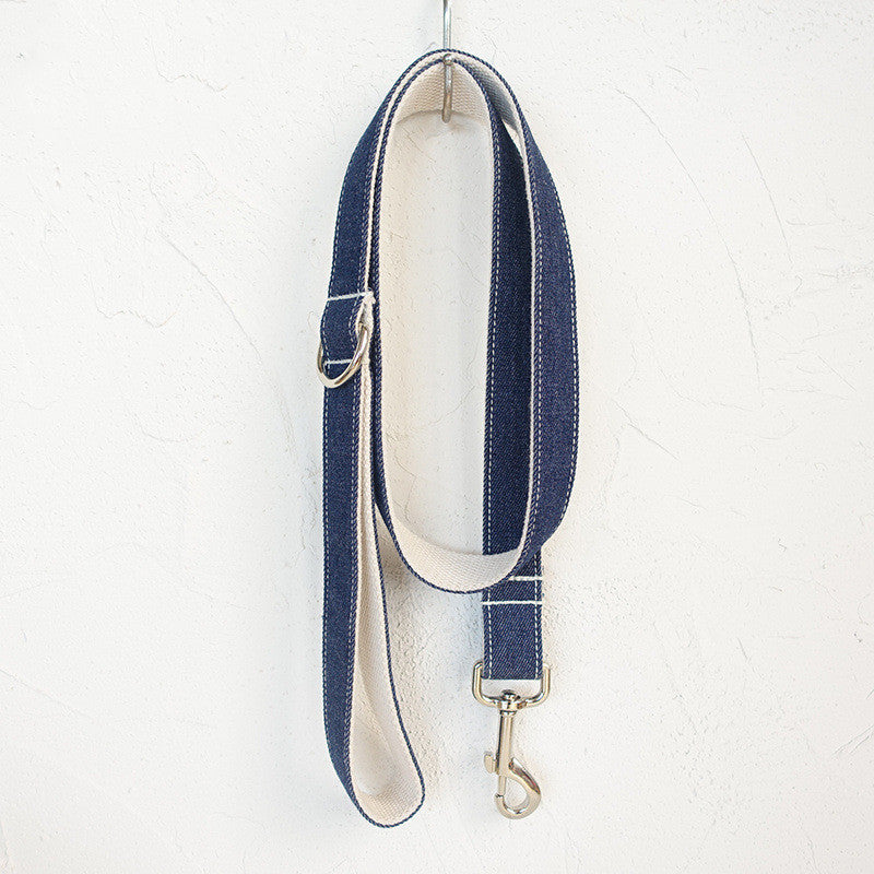 Cowboy Denim White Dog Collar Bow Tie Leash Set