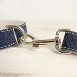 Cowboy Denim White Dog Collar Bow Tie Leash Set