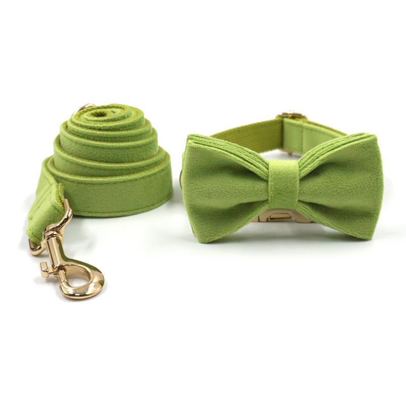 Matcha Green Velvet Dog Collar Bow Tie Leash Set
