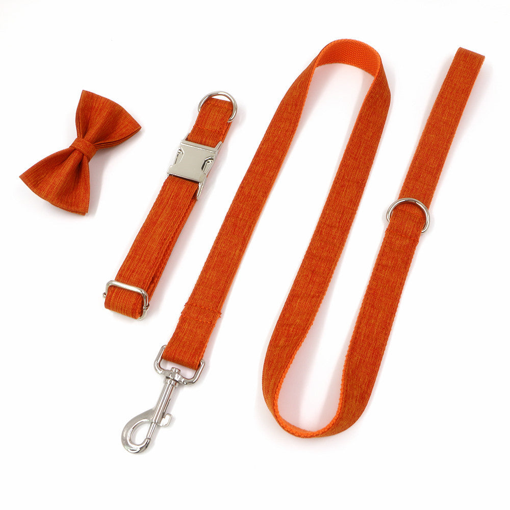 Orange Dog Collar Bow Tie Leash Set