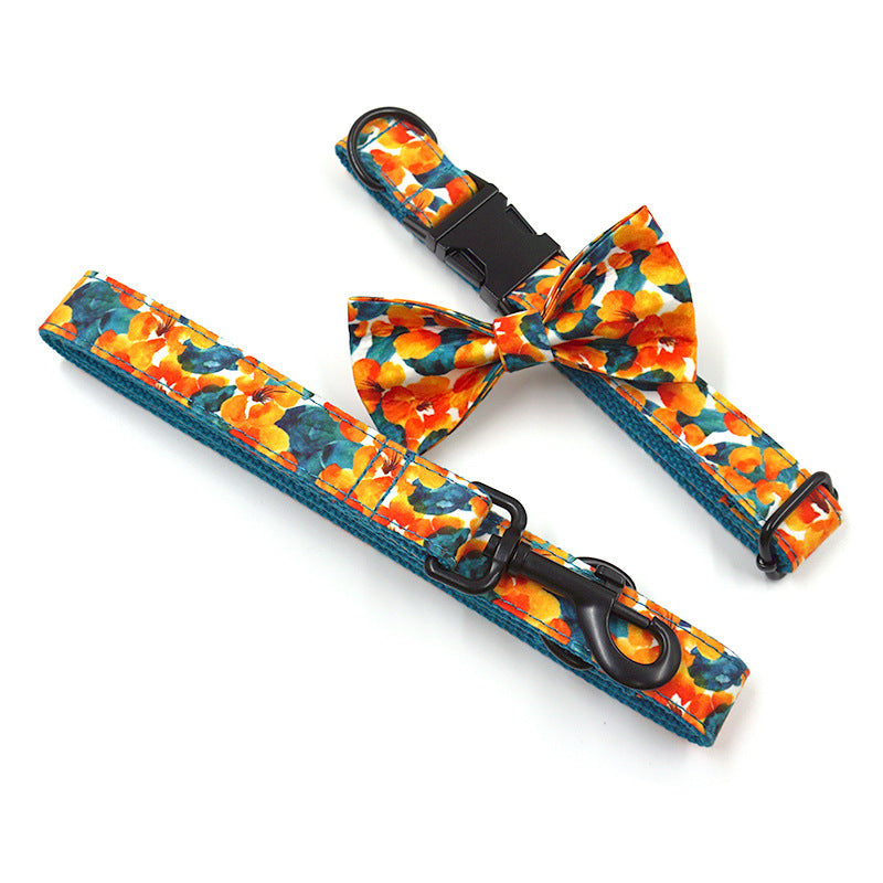 Hawaiian Dog Collar Bow Tie Leash Set
