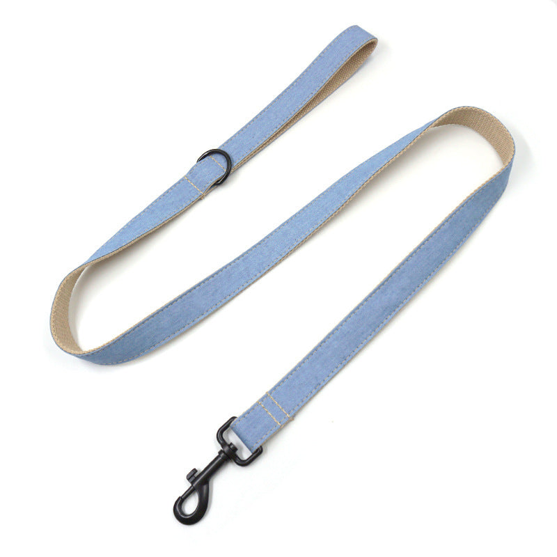 Denim Dog Collar Bow Tie Leash Set