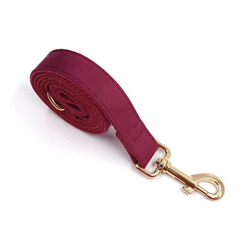 Soft Burgundy Velvet Dog Collar Bow Tie Leash