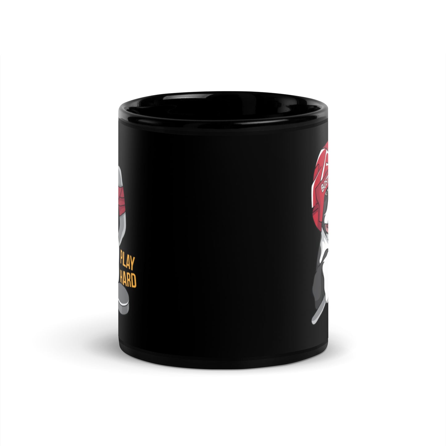 Hockey Boston Terrier Black Glossy Mug - Play Hard Bark Harder